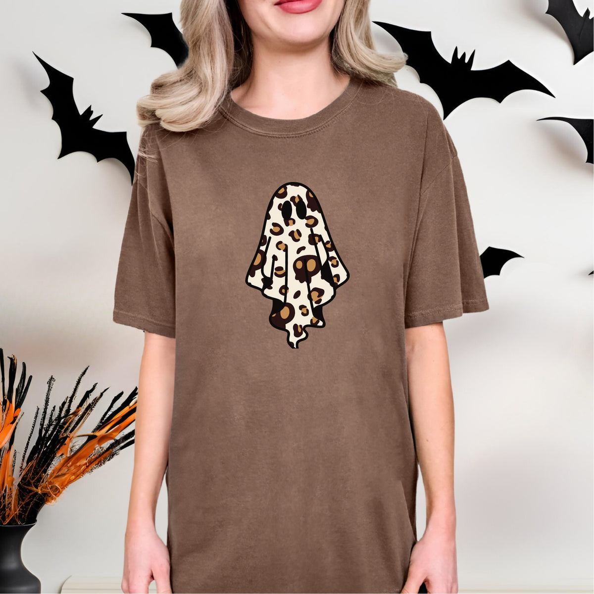 Leopard Print Ghost Comfort Colors Halloween T-Shirt