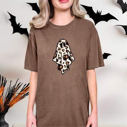 Leopard Print Ghost Comfort Colors Halloween T-Shirt