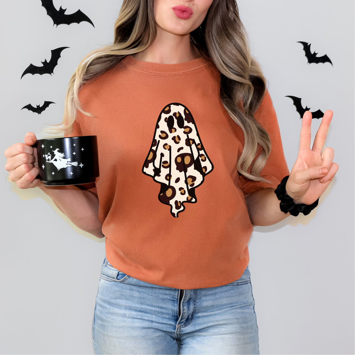 Leopard Print Ghost Comfort Colors Halloween T-Shirt
