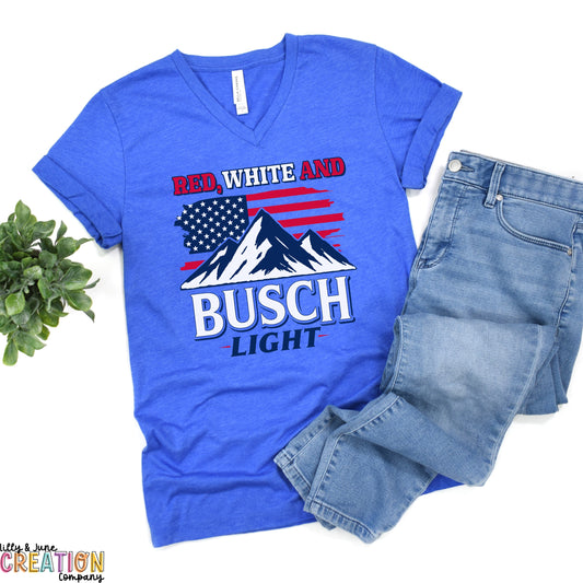 Red, White, and Light V-Neck Tee