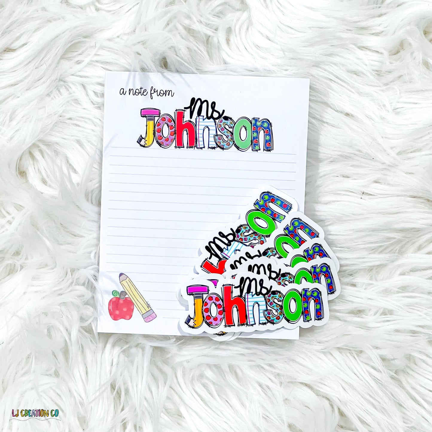 Pencil and Apples Teacher notepad and Stickers