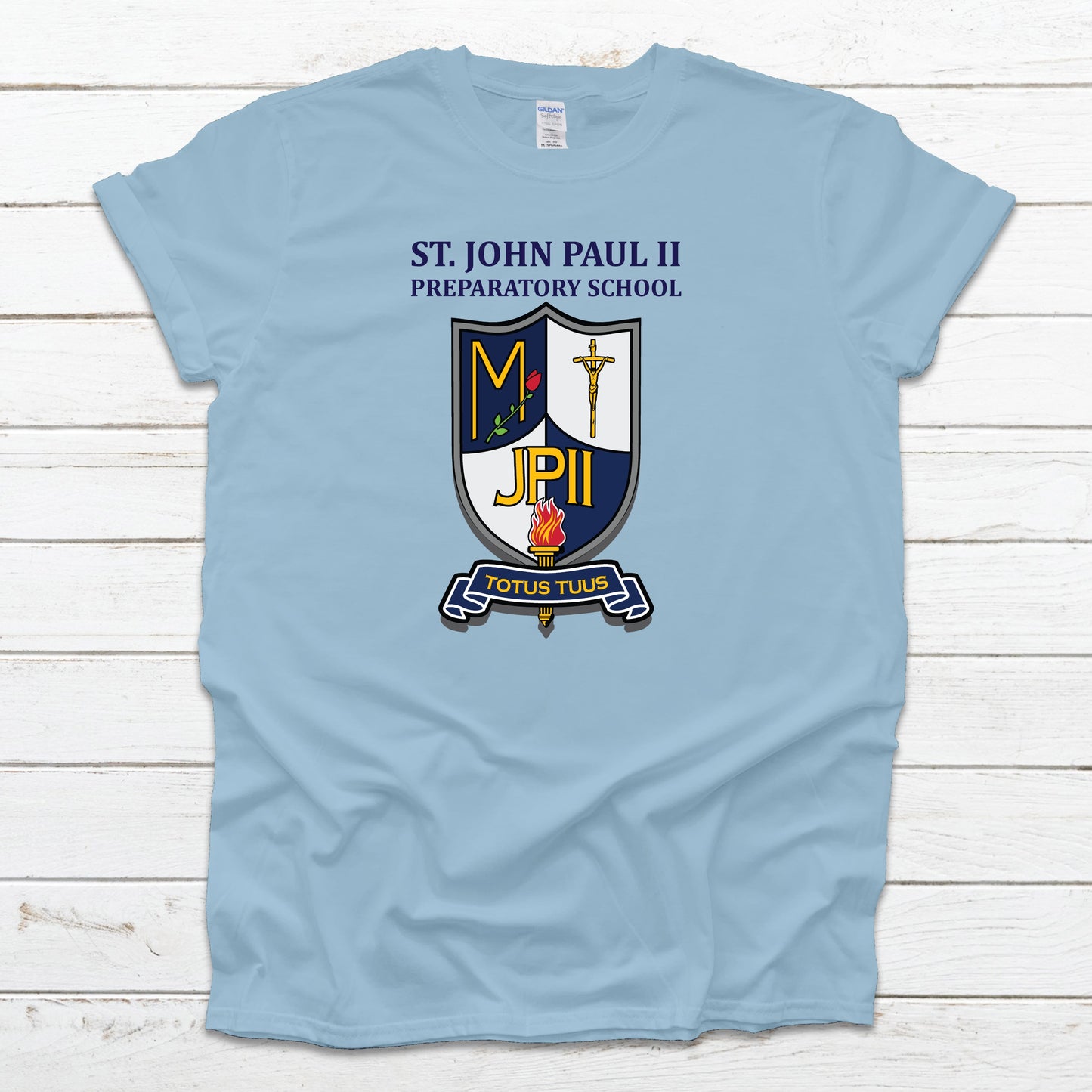 St. John Paul II Prep School Crest Light Blue Tee
