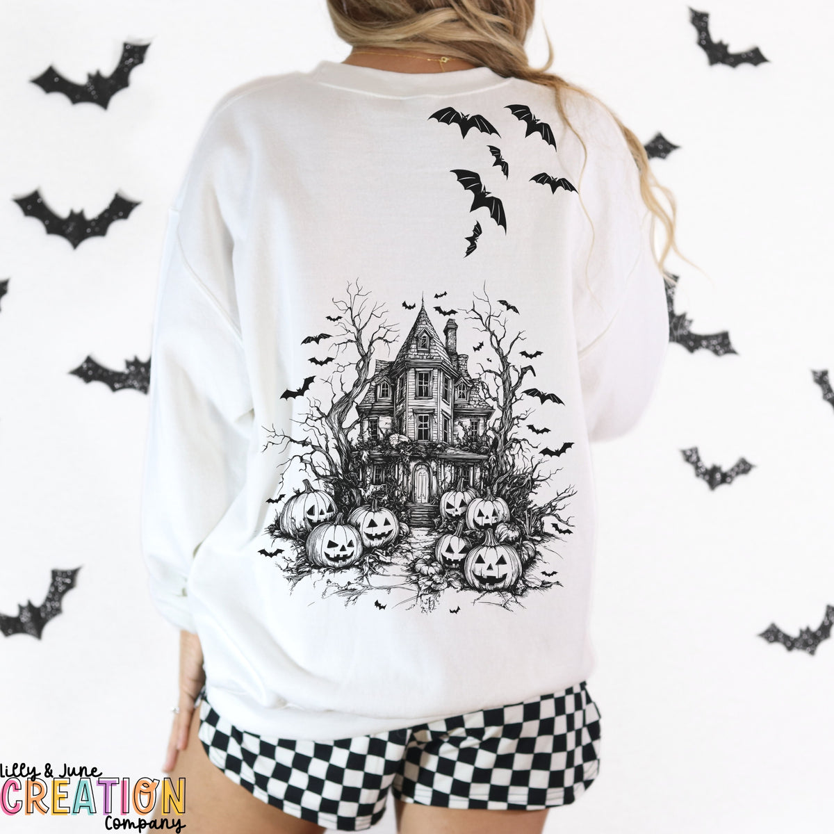 Haunted House & Bats Halloween Sweatshirt