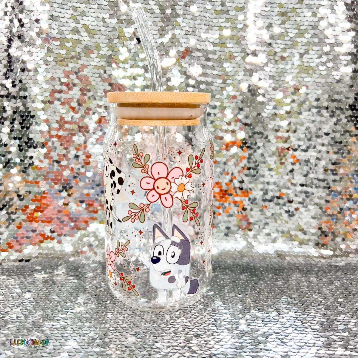 Floral Blue Dog Tumbler