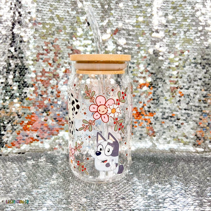 Floral Blue Dog Tumbler